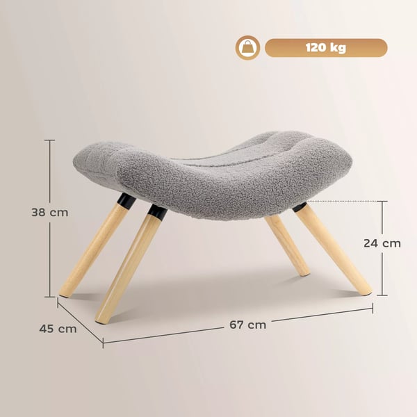 HOMCOM Siddepuf i Lysegrå Polyester, Puf til stue/soveværelse, 67 x 45 x 38 cm, op til 120 kg