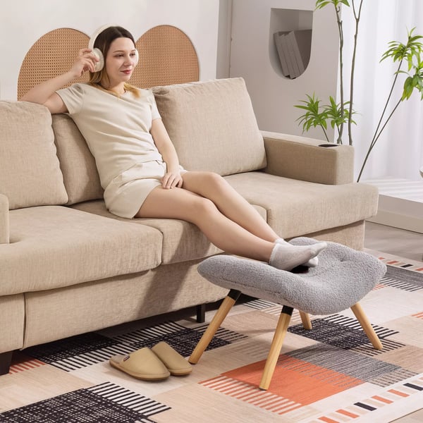 HOMCOM Siddepuf i Lysegrå Polyester, Puf til stue/soveværelse, 67 x 45 x 38 cm, op til 120 kg
