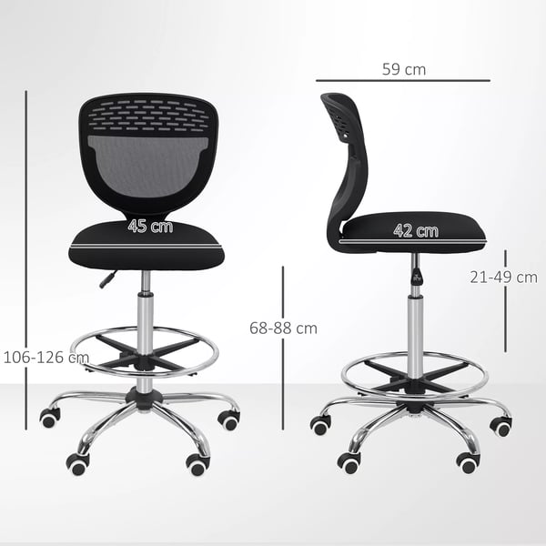 työtuoli, säädettävä jalkarengas, korkeus säädettävä, verkkokangas, ergonominen, musta