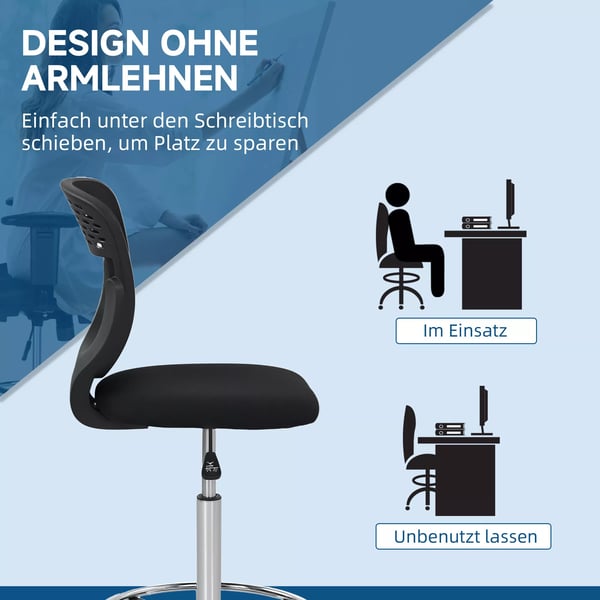 työtuoli, säädettävä jalkarengas, korkeus säädettävä, verkkokangas, ergonominen, musta
