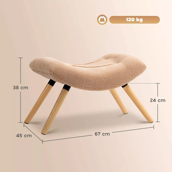 Rahi Berberfleece-kankaalla, Verhoiltu Istuinrahi/Jalkarahi, Max 120 kg, Olohuone/Makuuhuone, 67 x 45 x 38 cm, Ruskea