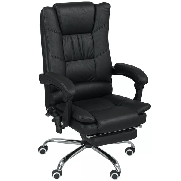 Vinsetto kontorstol med massage, justerbar, med fodstøtte, sort mikrofiber