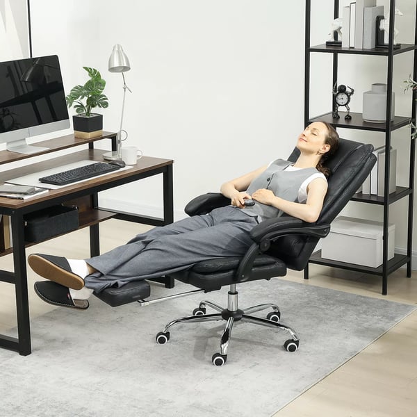 Vinsetto kontorstol med massage, justerbar, med fodstøtte, sort mikrofiber