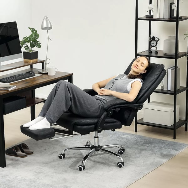 Vinsetto kontorstol med massage, justerbar, med fodstøtte, sort mikrofiber