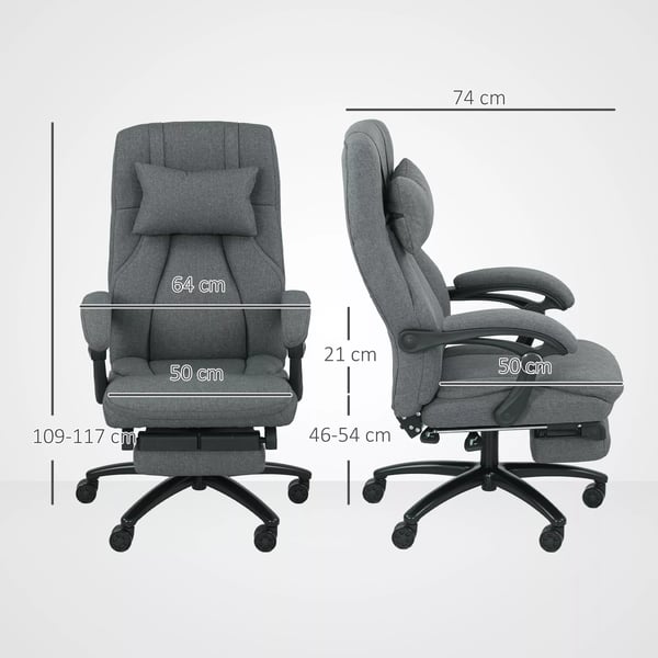 Vinsetto Ergonomisk Kontorstol med Massage, Justerbar Hjde, Læn, Nakkestøtte, USB, Mørkegrå Polyester