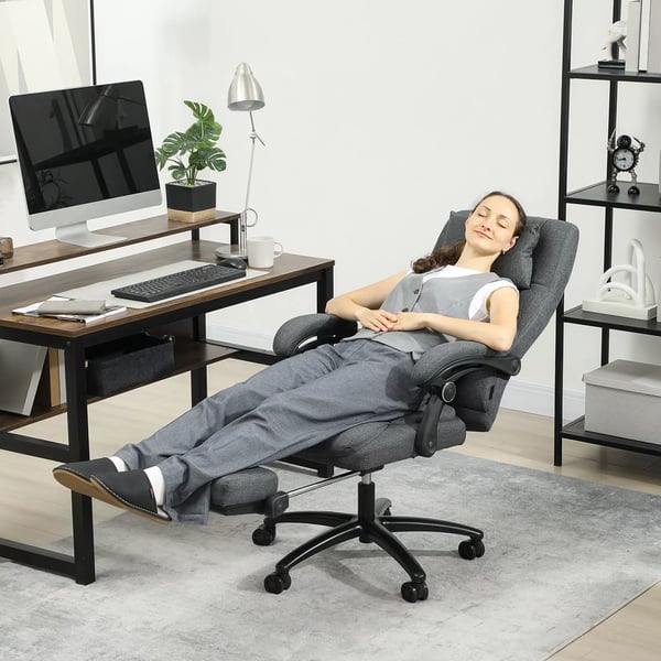 Vinsetto Ergonomisk Kontorstol med Massage, Justerbar Hjde, Læn, Nakkestøtte, USB, Mørkegrå Polyester
