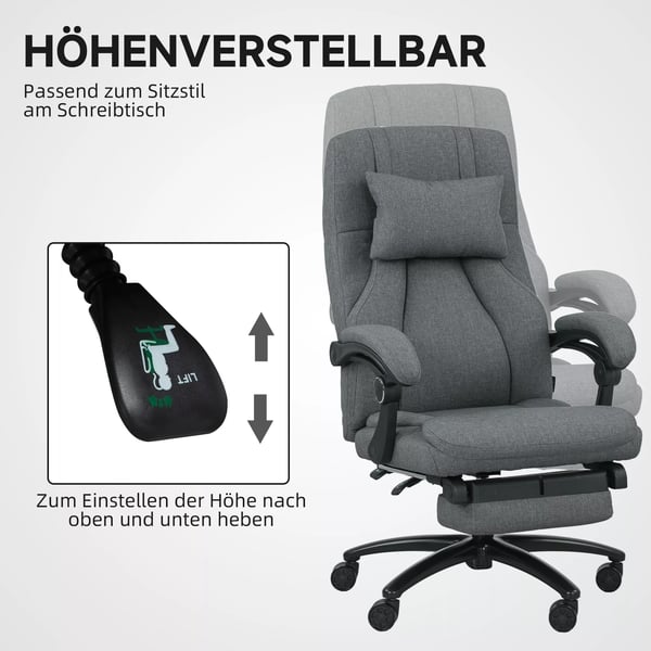 Vinsetto Ergonomisk Kontorstol med Massage, Justerbar Hjde, Læn, Nakkestøtte, USB, Mørkegrå Polyester