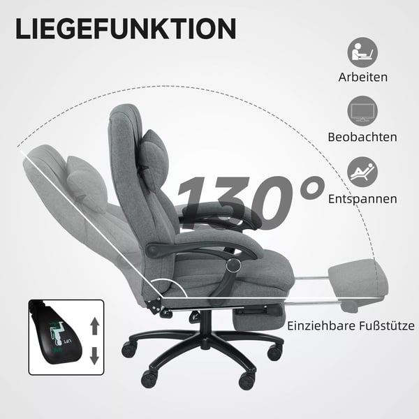 Vinsetto Ergonomisk Kontorstol med Massage, Justerbar Hjde, Læn, Nakkestøtte, USB, Mørkegrå Polyester