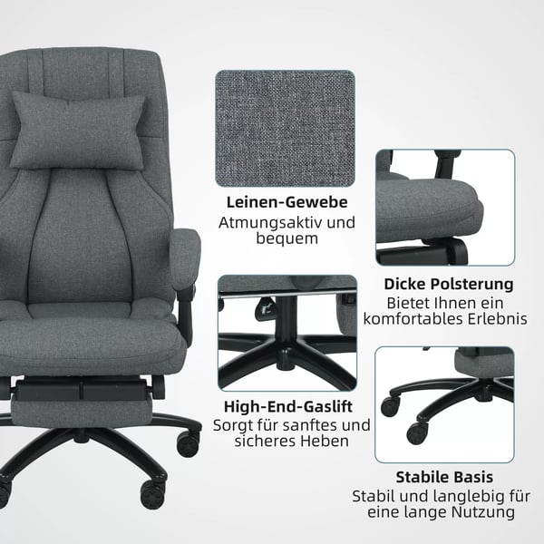Vinsetto Ergonomisk Kontorstol med Massage, Justerbar Hjde, Læn, Nakkestøtte, USB, Mørkegrå Polyester