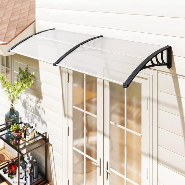 Dobbelt Markise til Dør - 75x195cm - Polycarbonat & Aluminium - Klar/Sort