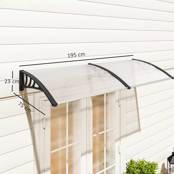 Dobbelt Markise til Dør - 75x195cm - Polycarbonat & Aluminium - Klar/Sort