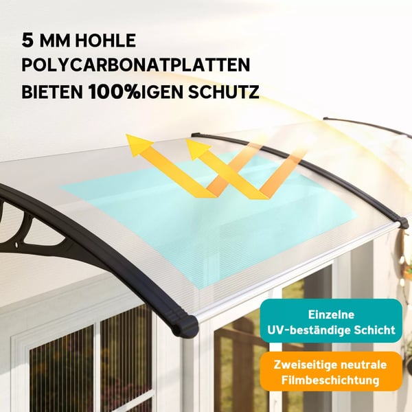 Dobbelt Markise til Dør - 75x195cm - Polycarbonat & Aluminium - Klar/Sort