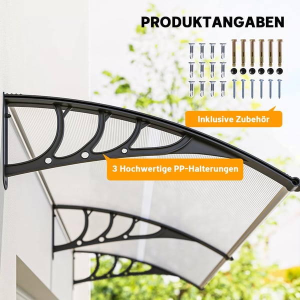 Dobbelt Markise til Dør - 75x195cm - Polycarbonat & Aluminium - Klar/Sort