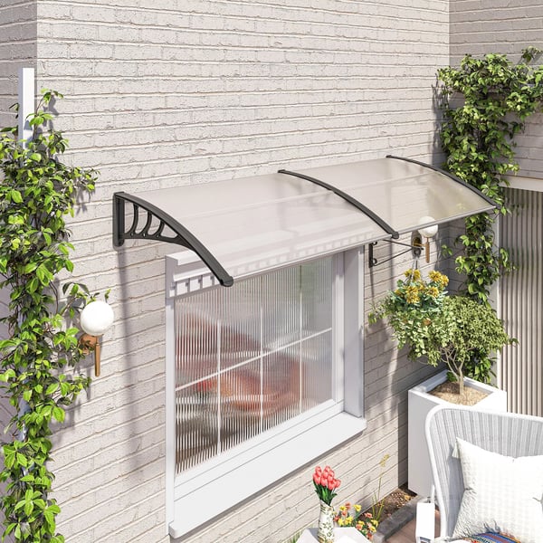 Dobbelt Markise til Dør - 75x195cm - Polycarbonat & Aluminium - Klar/Sort