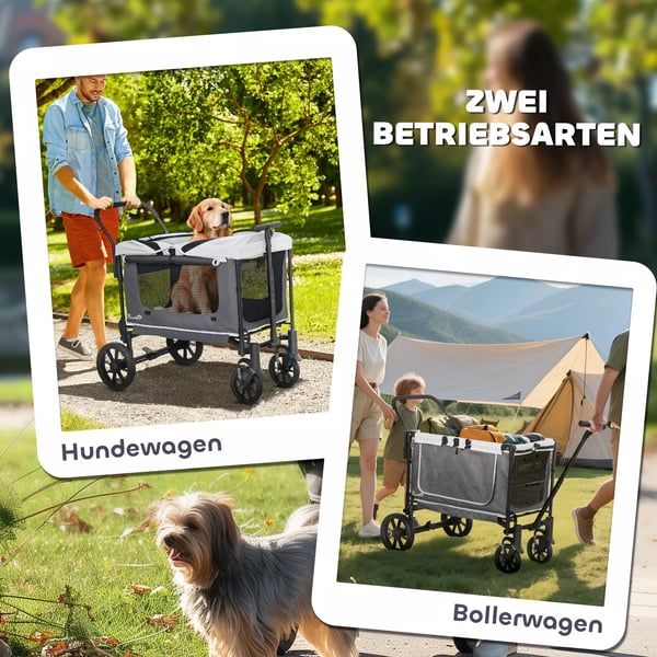 PawHut Hundevogn (Mørkegrå, Polyester) - Foldbar, Kapacitet 30kg, Mesh-vinduer, Opbevaring