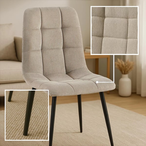 Ruokatuoli Lattasetti Cord Taupe, Musta Metalli