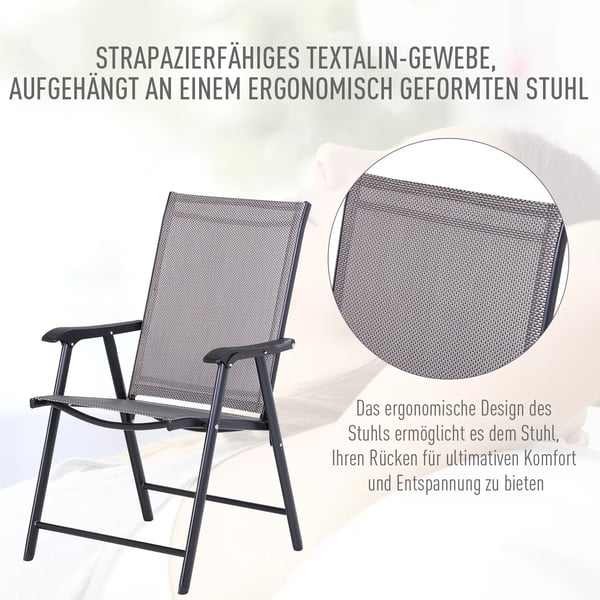 Outsunny Campingstole 2 stk. Klapstol med armlæn Metal Grå 58x64x94cm