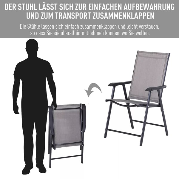 Outsunny Campingstole 2 stk. Klapstol med armlæn Metal Grå 58x64x94cm