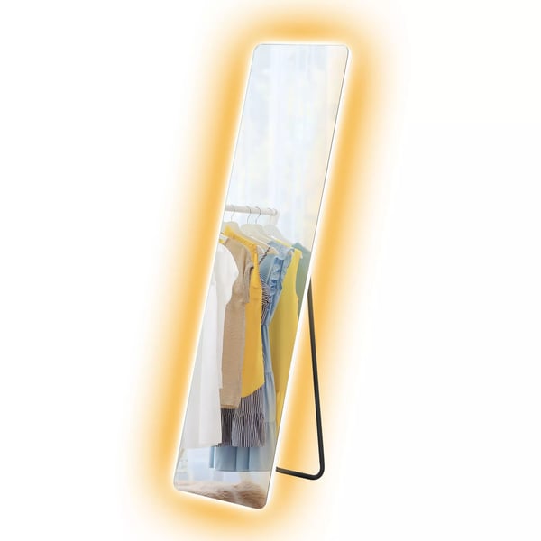 HOMCOM Helkropsspejl 150x40 cm - Stående, Væg- & Læn dig-spejl med LED lys, 3 farver, Gennemsigtig Hartglas