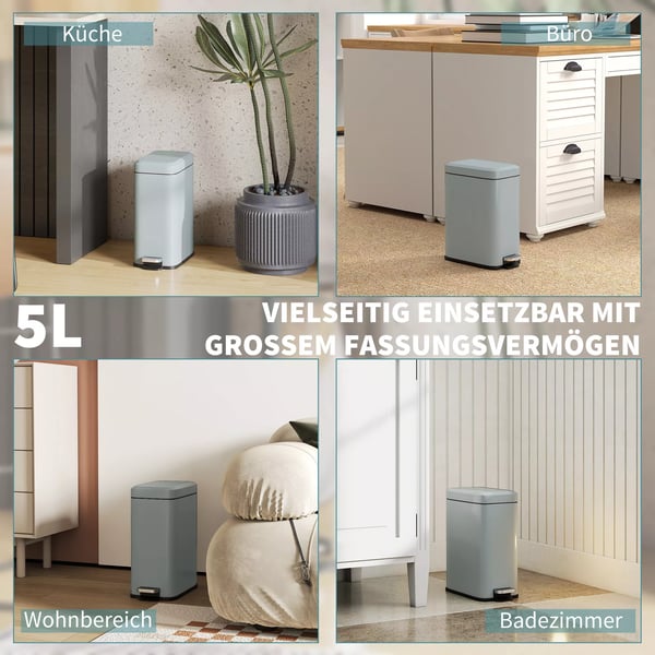 HOMCOM Skraldespand 5L med låg, trådepedal, indre spand, metal, grå