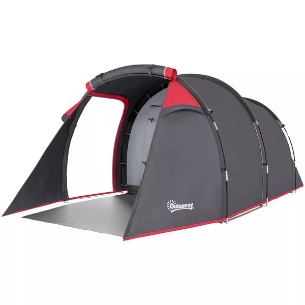 Outsunny telt til 2-3 personer, 190T tunneltelt, campingtelt med pløkker, glasfiber/polyester, mørkegrå, 426 x 206 x 154 cm