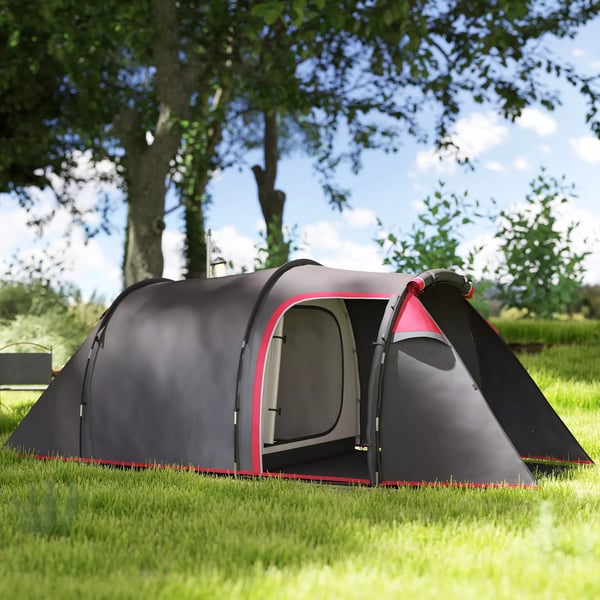 Outsunny telt til 2-3 personer, 190T tunneltelt, campingtelt med pløkker, glasfiber/polyester, mørkegrå, 426 x 206 x 154 cm