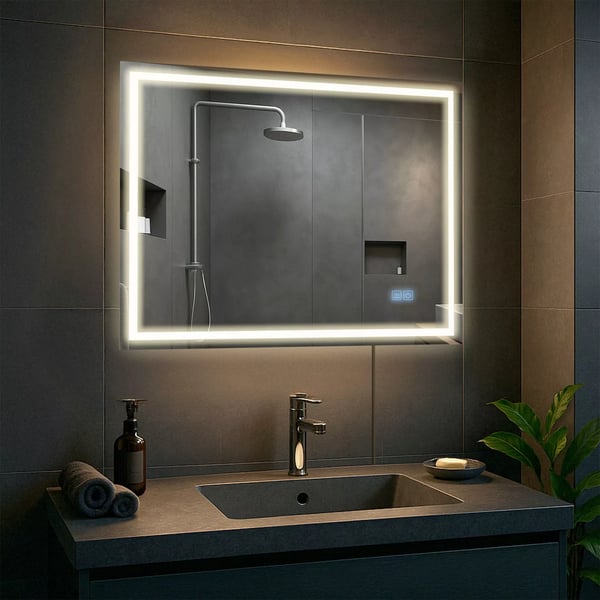 Jaffrey 60x80cm LED badeværelsesspejl med Bluetooth, anti-dug og dæmpbart lys - klart glas