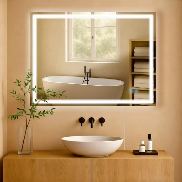 Jaffrey 60x80cm Badrumsspegel med LED-belysning, Anti-imma, Dimbar, IP44 Klart Glas