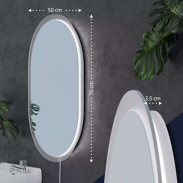 Karishma 70x50cm LED badeværelsesspejl med anti-dug og dæmpbart lys, klart glas