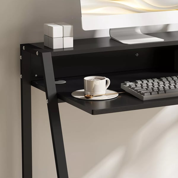 HOMCOM Skrivebord med Hylde & Kabelstyring - Sort MDF & Metal - 84x45x85cm