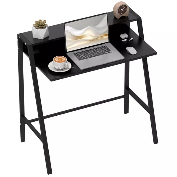 HOMCOM Skrivebord med Hylde & Kabelstyring - Sort MDF & Metal - 84x45x85cm