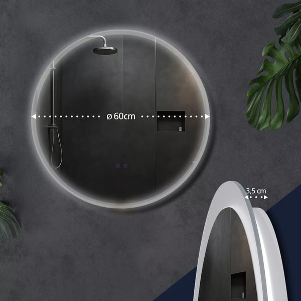 Pyöreä Kylpyhuonepeili Bluetoothilla ja LED-valolla - Himmennettävä, Huurtumaton, IP44