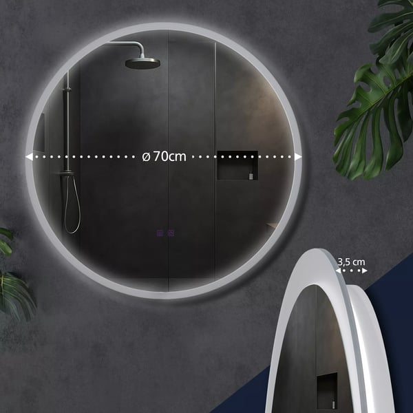 Laconia 70cm Pyöreä Kylpyhuoneen Peili Bluetoothilla ja LED-valolla
