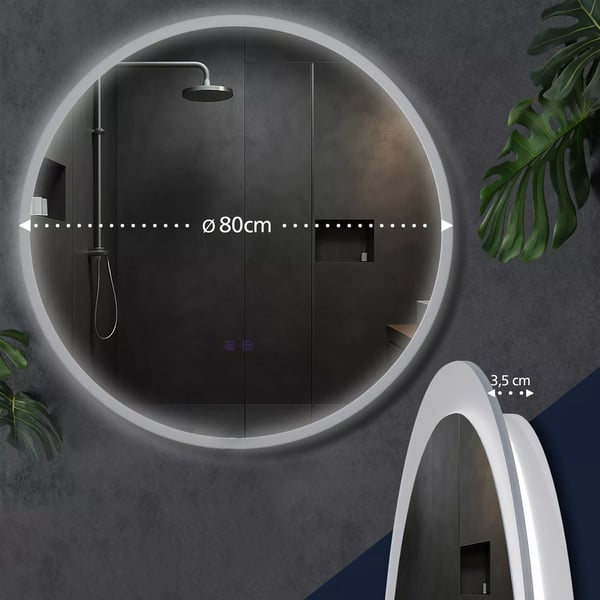 Laconia Pyöreä Kylpyhuonepeili Bluetoothilla, LED-valolla ja Huurtumisenesto-toiminnolla