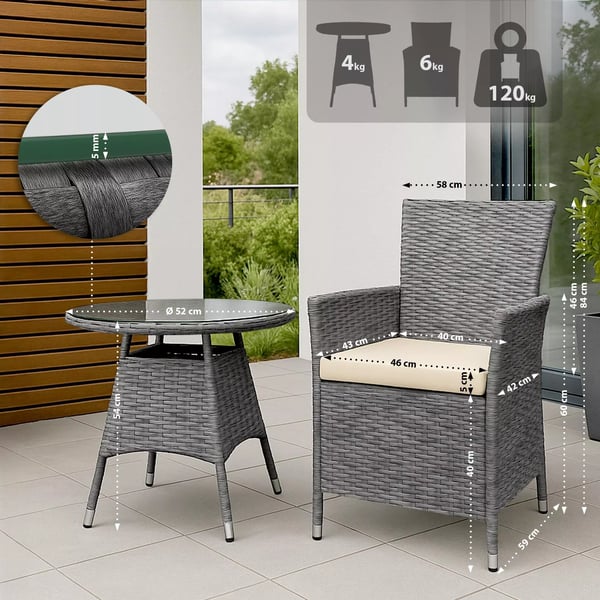 Fireda Loungetuolisetti, 3 osainen, PE-rottinki, Muovi,Heather Grey