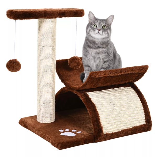 PawHut Kissanraapimapuu Leluilla, Ruskea (Lastulevy, Plush, Sisal) L40xS30xK43cm