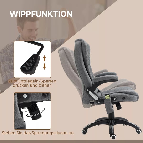 Vinsetto hierontatuoli toimistotuoli, tummanharmaa pellavajäljitelmä, säädettävä ergonominen