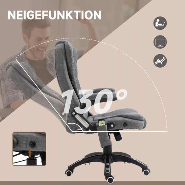 Vinsetto hierontatuoli toimistotuoli, tummanharmaa pellavajäljitelmä, säädettävä ergonominen