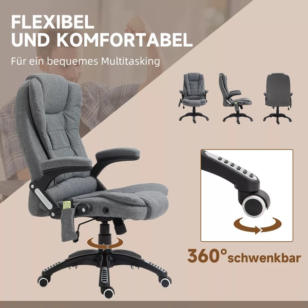 Vinsetto hierontatuoli toimistotuoli, tummanharmaa pellavajäljitelmä, säädettävä ergonominen