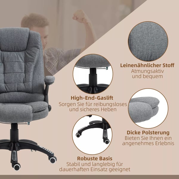 Vinsetto hierontatuoli toimistotuoli, tummanharmaa pellavajäljitelmä, säädettävä ergonominen