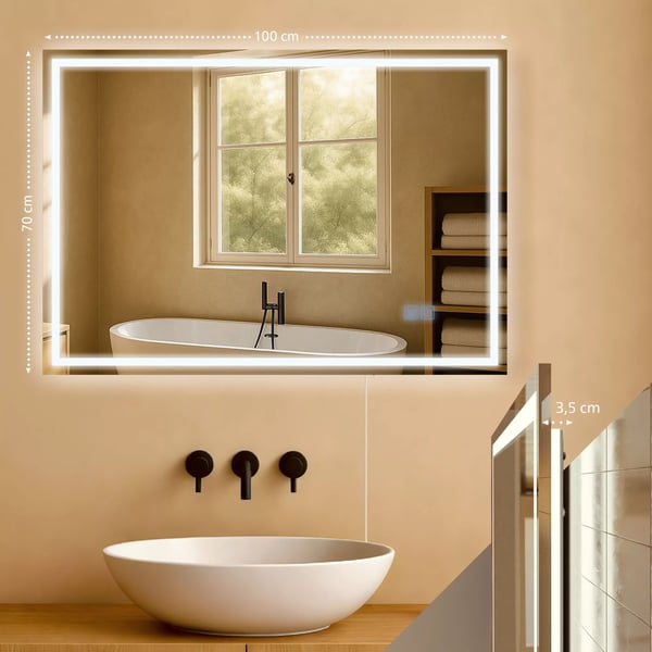 Jaffrey Badeværelsesspejl 70x100cm - Klart Glas, LED Belysning, Anti-dug, IP44