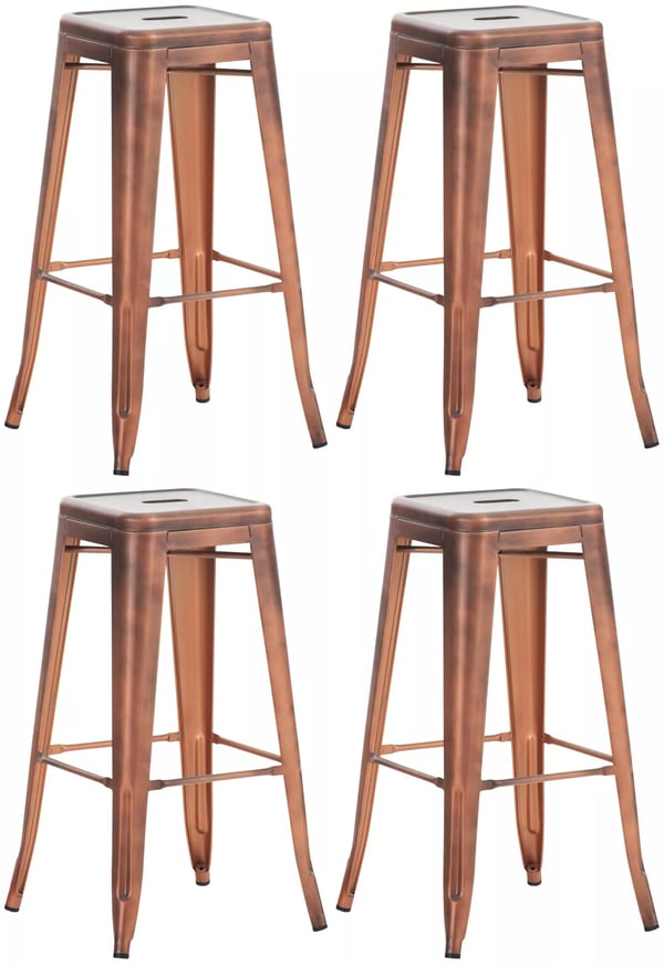 Set med 4 barstolar i kopparmetall, stapelbara, modern design, lättskötta, 76 cm höjd