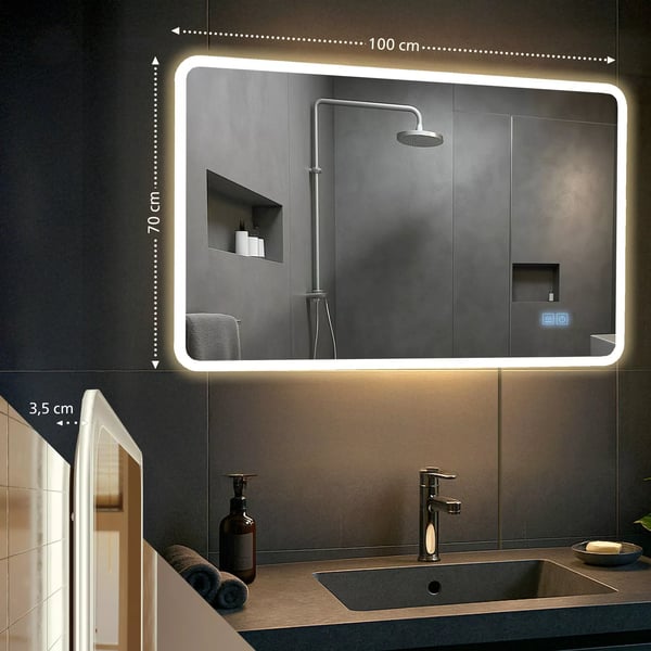 Kylpyhuoneen peili LED-valolla ja Bluetoothilla, 70x100 cm