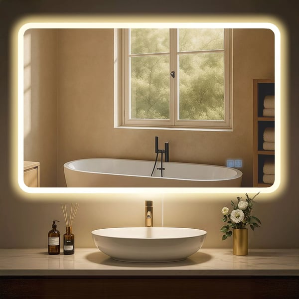 Jericho Badrumsspegel 70x100cm med LED-belysning, Anti-imma och Pekkontroller - Klart Glas