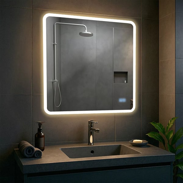 Jericho 80x80cm badeværelsesspejl med Bluetooth, LED-belysning, anti-dug og touch-kontrol - Klart glas