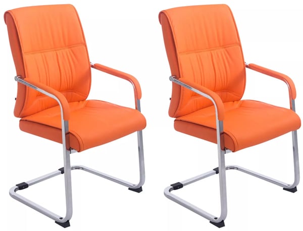 2-delt sæt XXL Anubis Cantilever-stole, orange kunstlæder, metalstel i krom-look, maks. belastning 260 kg