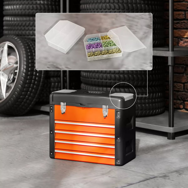 HOMCOM Værktøjskasse - Orange Kunststoff med 4 Skuffer og Opbevaring, 49,7x25,3x40,7 cm
