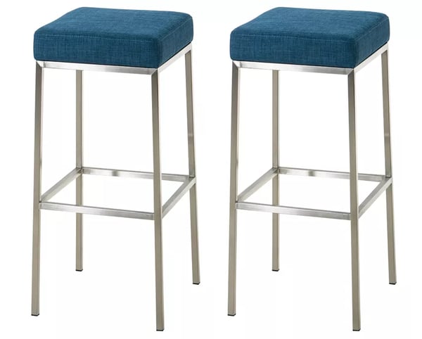 Set med 2 Montreal Barstolar i Tyg - Blå, Metallram (37x37x80 cm)