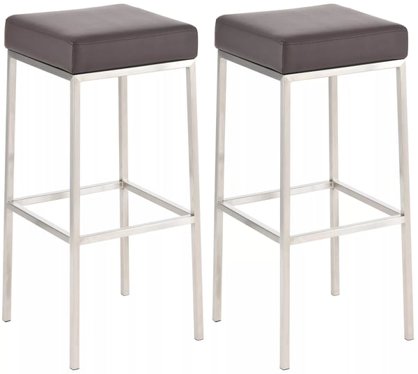 Set med 2 bruna barstolar i konstläder med metallramar