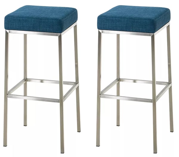 Set med 2 Montreal Barstolar i Tyg med Metallramar - Blå, 85 cm Hög